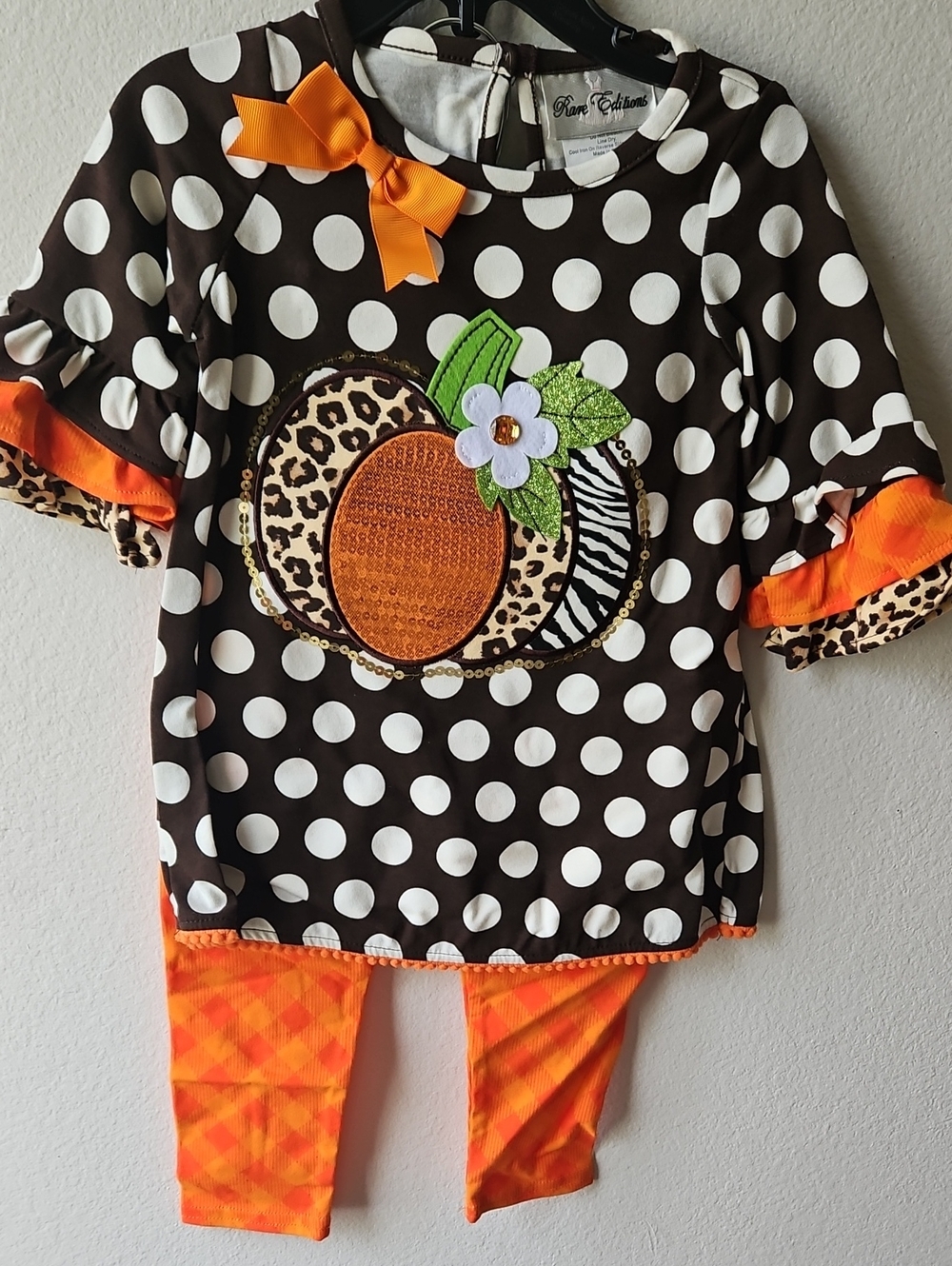 NWT Rare Editions Polka Dot Pumpkin Costume Set - Brown, White & Orange